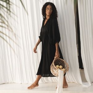 Daughters of India Kyra Midi Dress Black Gauze